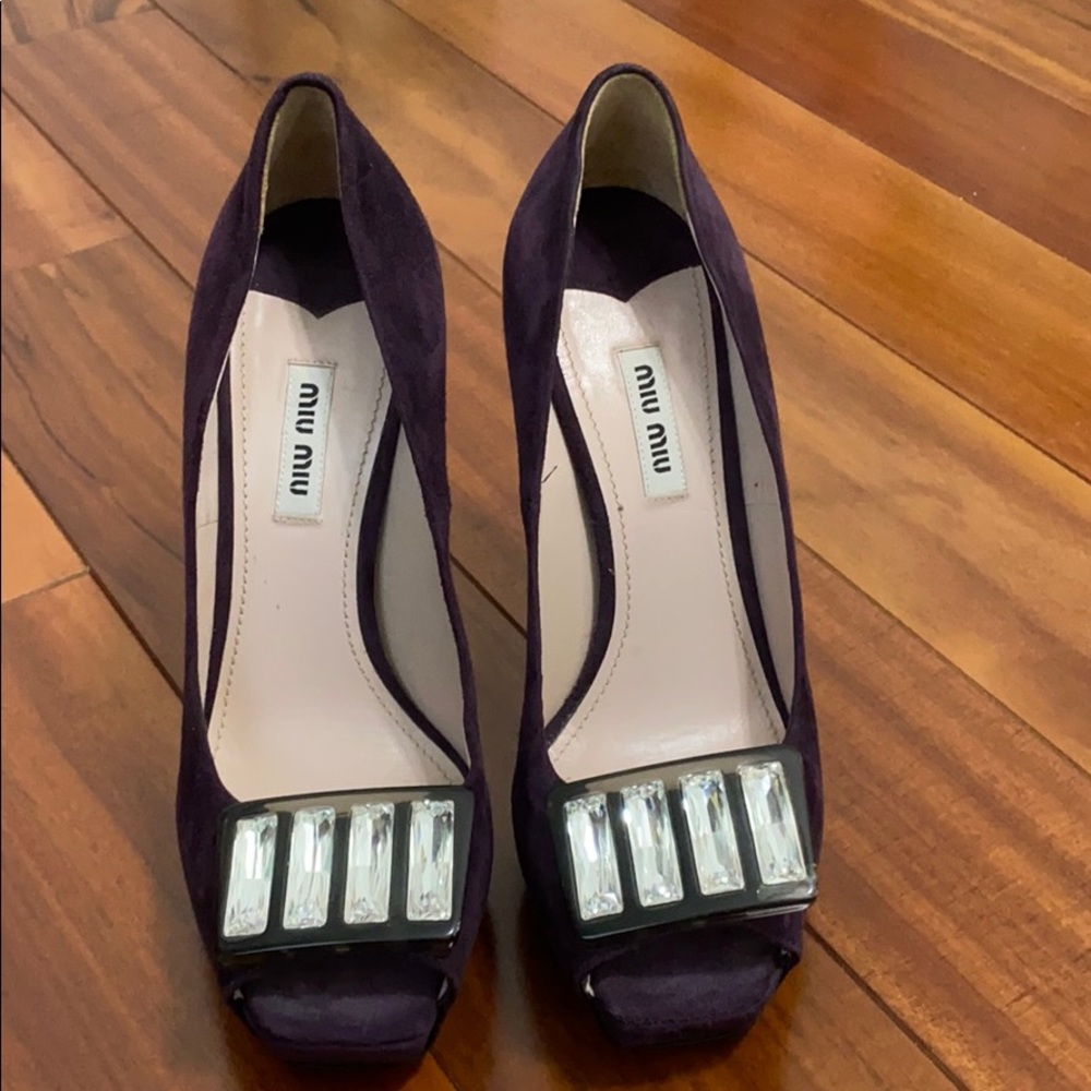 Miu Miu plum purple suede heels